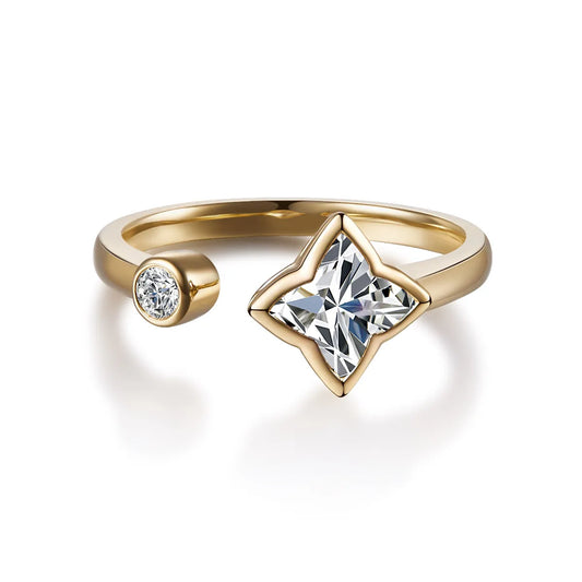 0.92 ct Celestial Princess-Cut Lab-Grown Diamond Open Ring in 18K Yellow Gold