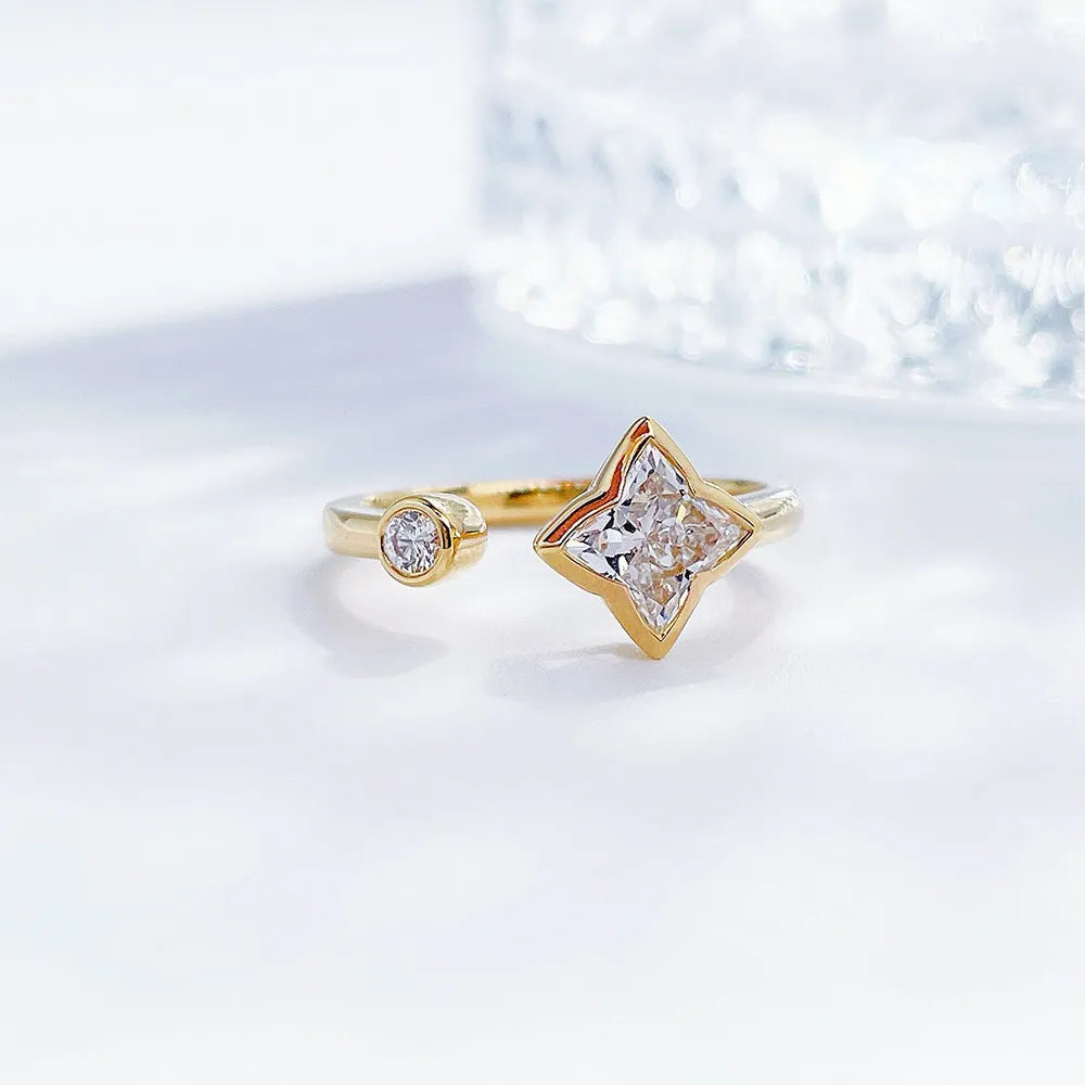 0.92 ct Celestial Princess-Cut Lab-Grown Diamond Open Ring in 18K Yellow Gold