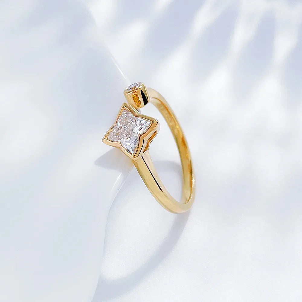 0.92 ct Celestial Princess-Cut Lab-Grown Diamond Open Ring in 18K Yellow Gold