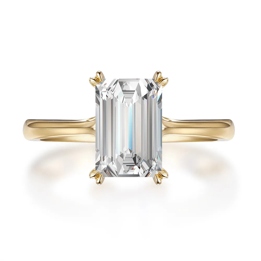 3.06 ct Minimalist Four-Prong Emerald-Cut Lab-Grown Diamond Ring in 18K Yellow Gold – APYFR0197-Y