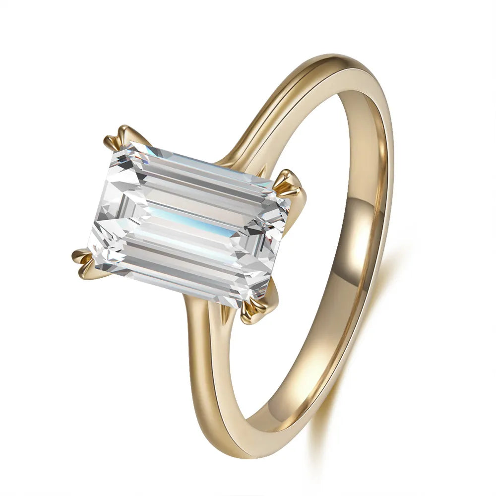 3.06 ct Minimalist Four-Prong Emerald-Cut Lab-Grown Diamond Ring in 18K Yellow Gold – APYFR0197-Y
