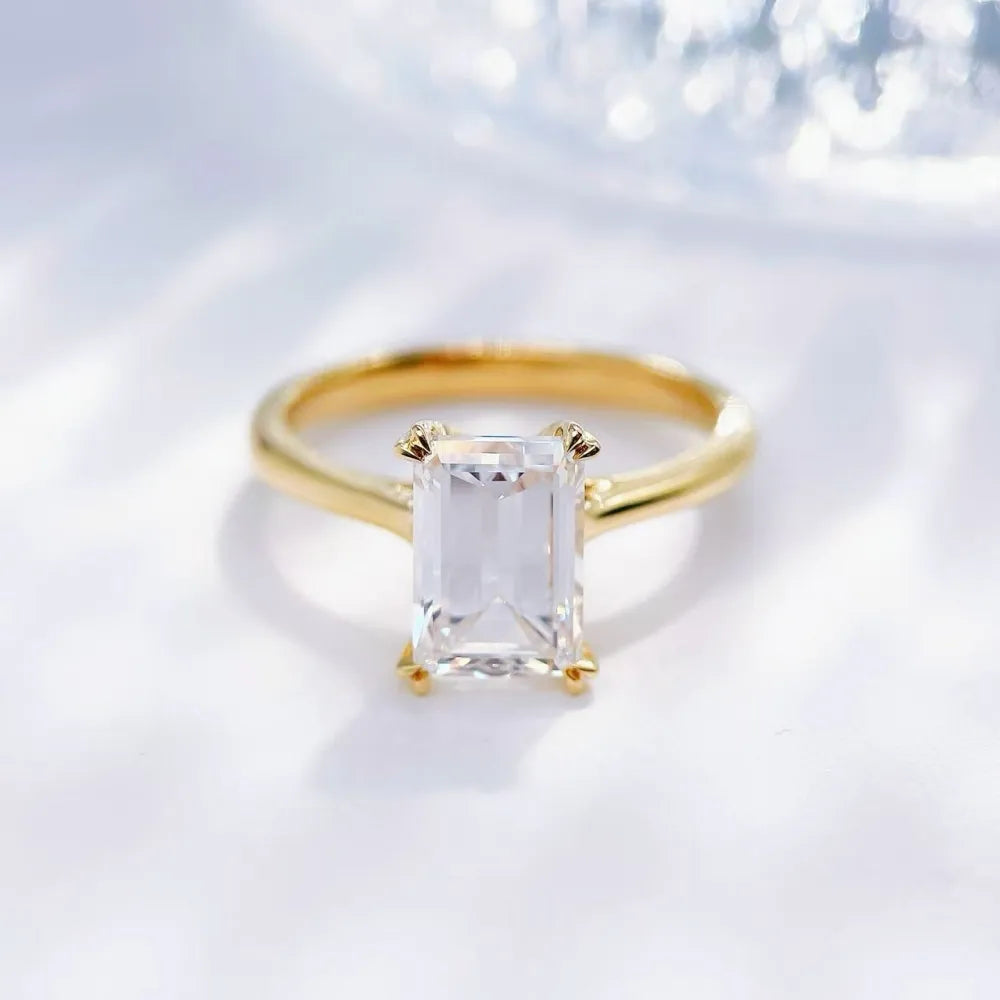 3.06 ct Minimalist Four-Prong Emerald-Cut Lab-Grown Diamond Ring in 18K Yellow Gold – APYFR0197-Y