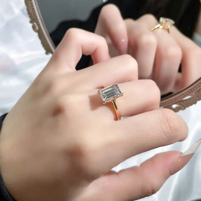 3.06 ct Minimalist Four-Prong Emerald-Cut Lab-Grown Diamond Ring in 18K Yellow Gold – APYFR0197-Y