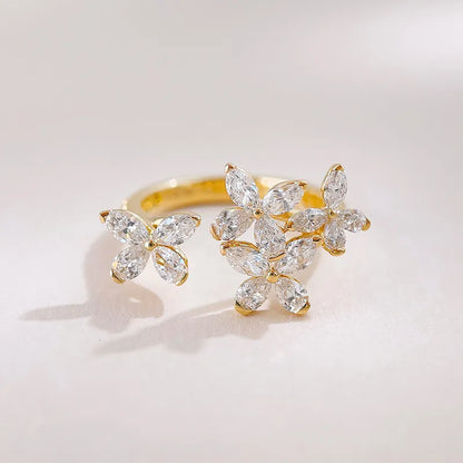 1.78 ctw Floral Mixed-Cut Lab-Grown Diamond Open Ring in 18K Yellow Gold