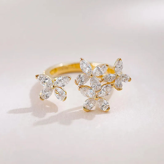 1.78 ctw Floral Mixed-Cut Lab-Grown Diamond Open Ring in 18K Yellow Gold