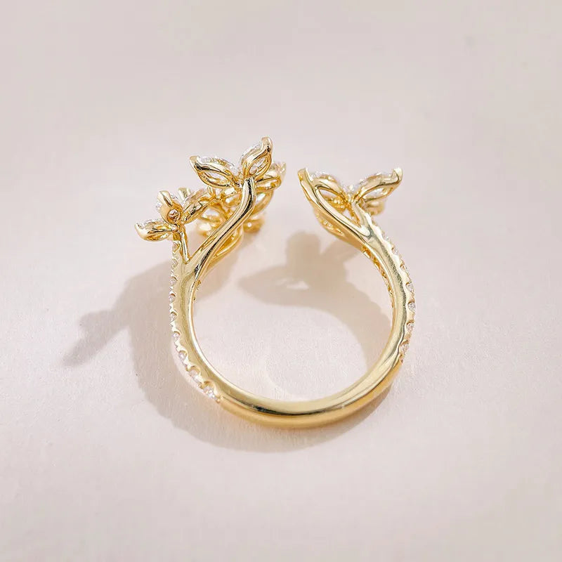 1.78 ctw Floral Mixed-Cut Lab-Grown Diamond Open Ring in 18K Yellow Gold