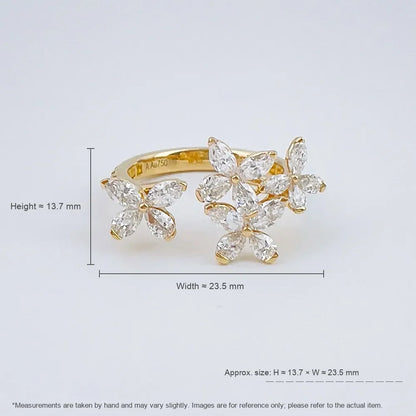 1.78 ctw Floral Mixed-Cut Lab-Grown Diamond Open Ring in 18K Yellow Gold