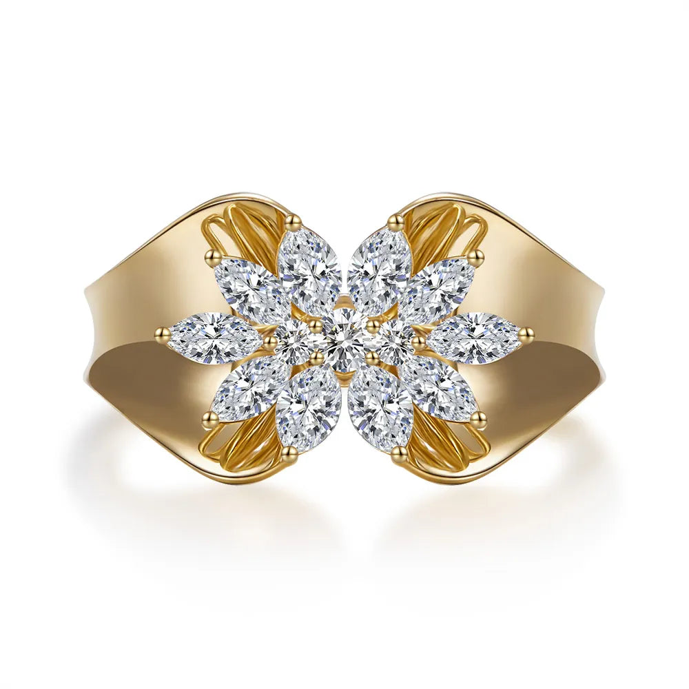 0.95 ctw Floral Mixed-Cut Lab-Grown Diamond Ring in 18K Yellow Gold