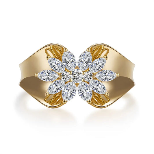 0.95 ctw Floral Mixed-Cut Lab-Grown Diamond Ring in 18K Yellow Gold