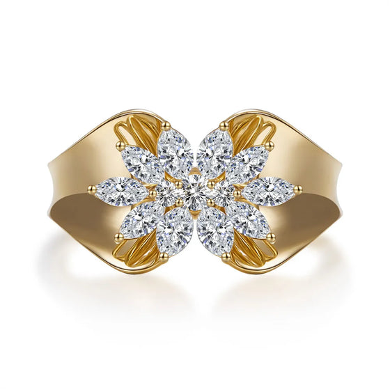 0.95 ctw Floral Mixed-Cut Lab-Grown Diamond Ring in 18K Yellow Gold