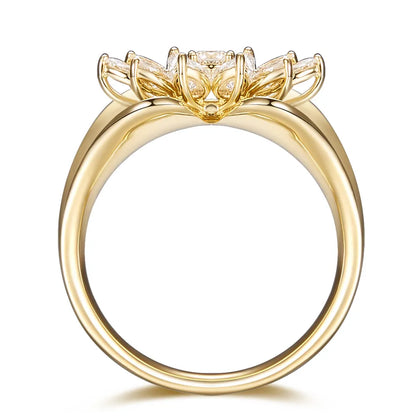 0.95 ctw Floral Mixed-Cut Lab-Grown Diamond Ring in 18K Yellow Gold