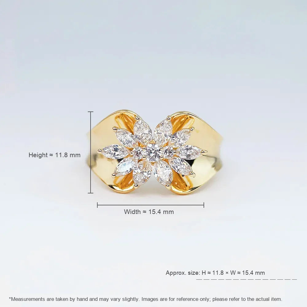 0.95 ctw Floral Mixed-Cut Lab-Grown Diamond Ring in 18K Yellow Gold