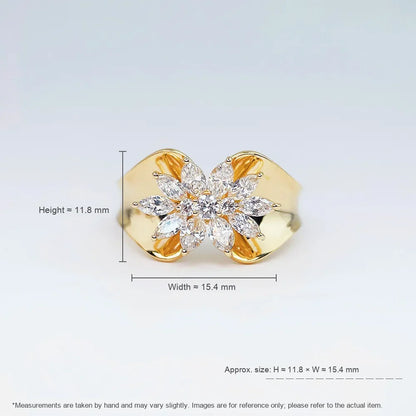 0.95 ctw Floral Mixed-Cut Lab-Grown Diamond Ring in 18K Yellow Gold