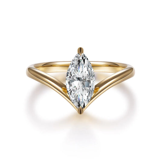 1.21 ct Heart Four-Prong Marquise-Cut Lab-Grown Diamond Ring in 18K Yellow Gold