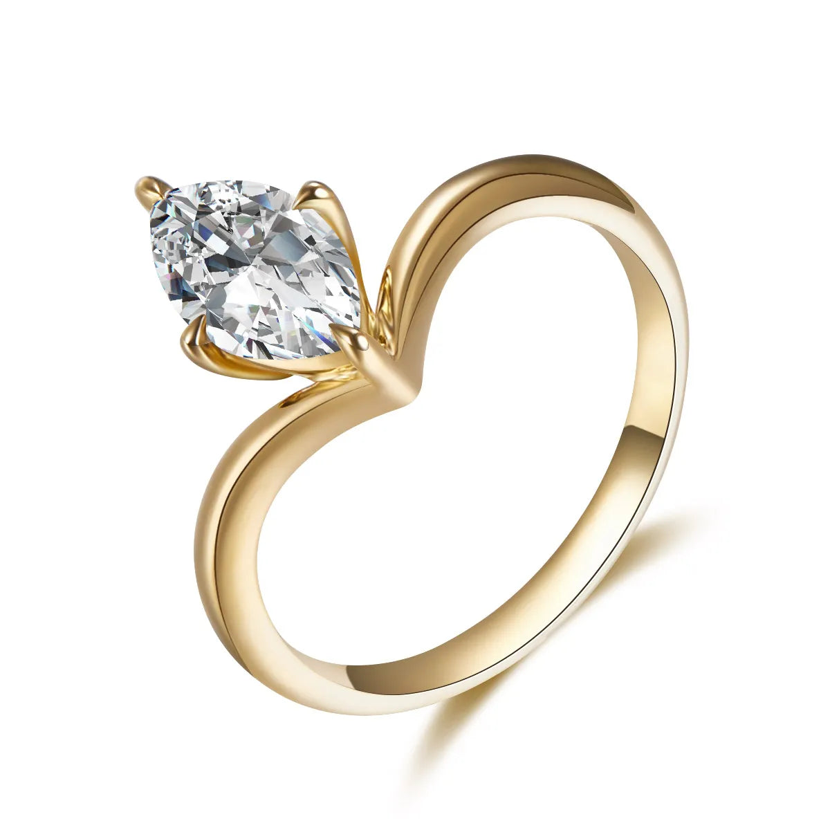 1.21 ct Heart Four-Prong Marquise-Cut Lab-Grown Diamond Ring in 18K Yellow Gold