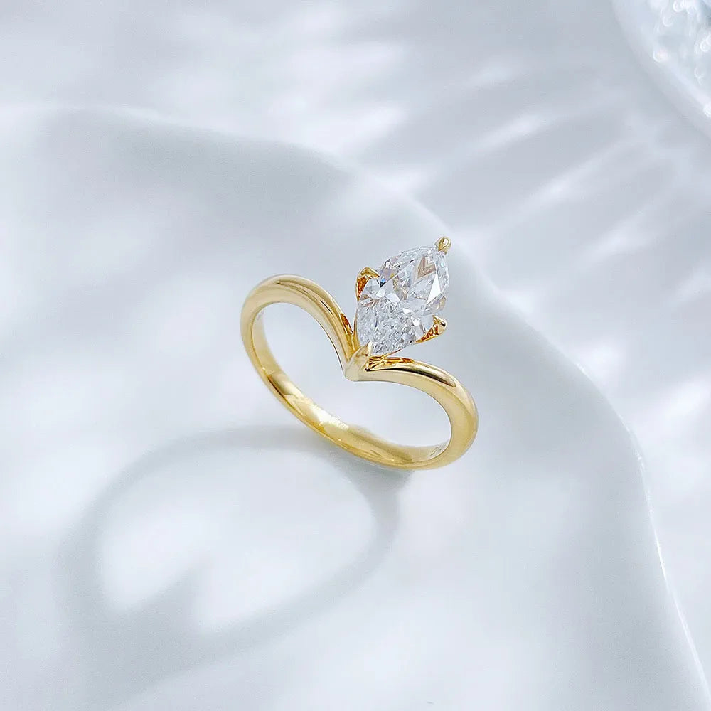 1.21 ct Heart Four-Prong Marquise-Cut Lab-Grown Diamond Ring in 18K Yellow Gold