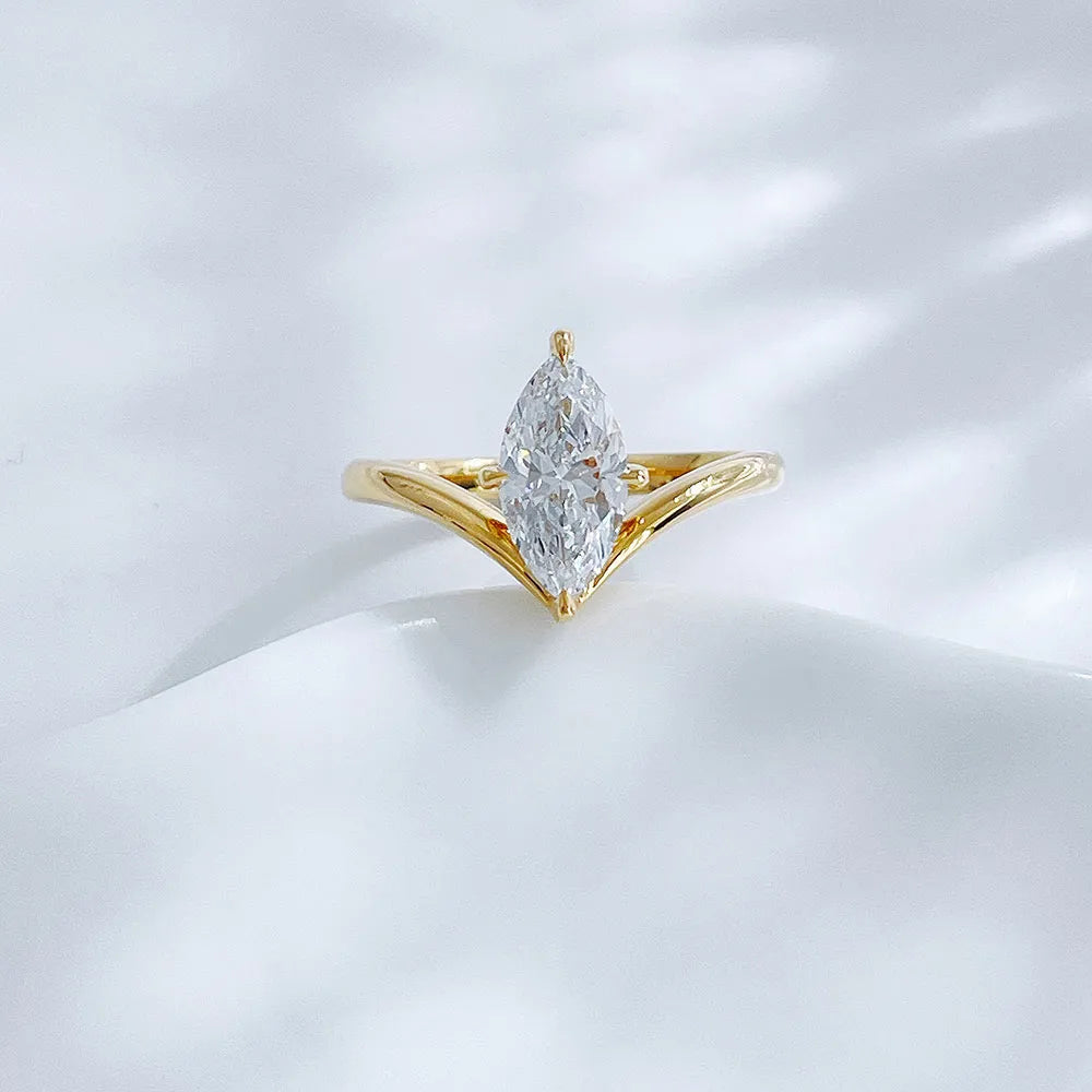 1.21 ct Heart Four-Prong Marquise-Cut Lab-Grown Diamond Ring in 18K Yellow Gold