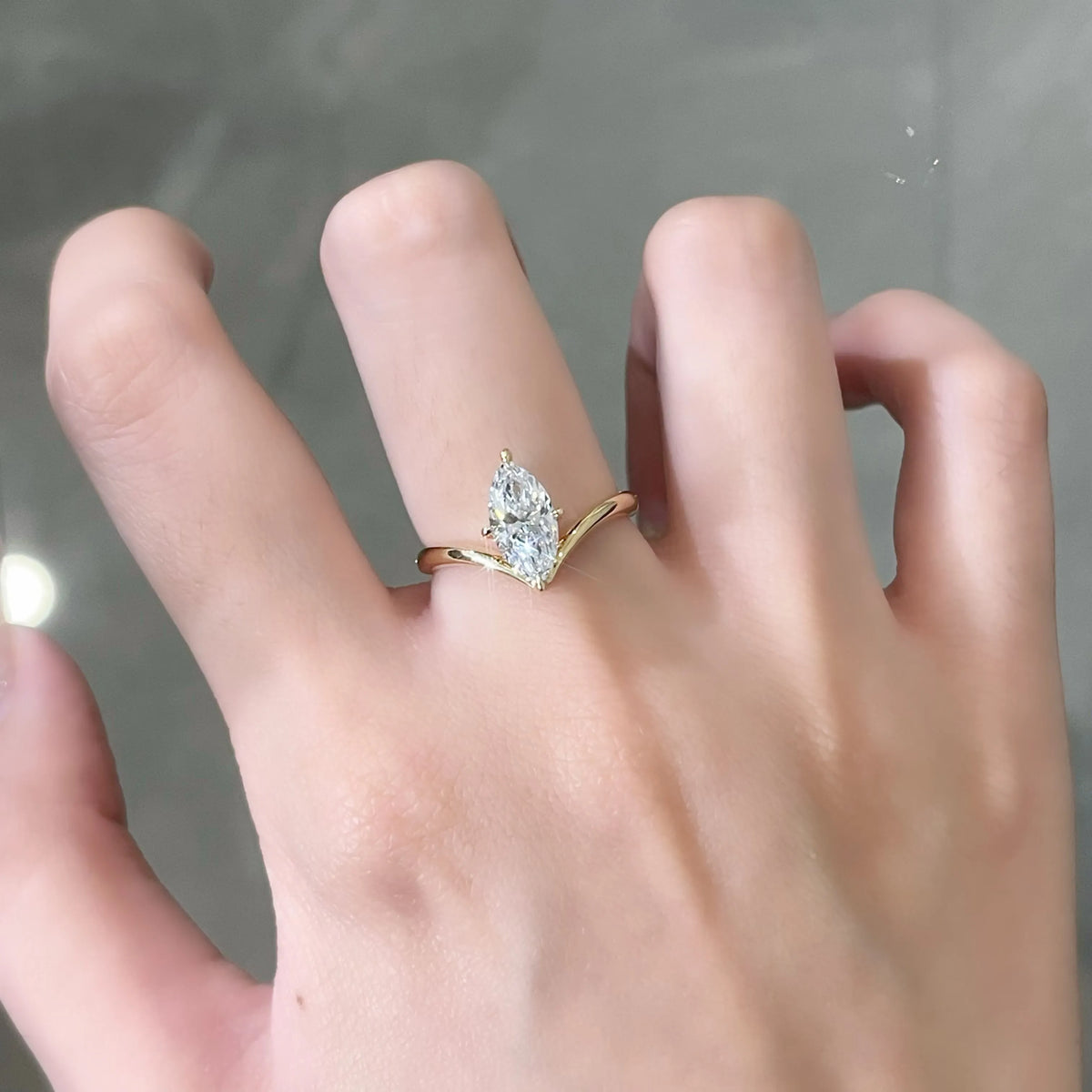 1.21 ct Heart Four-Prong Marquise-Cut Lab-Grown Diamond Ring in 18K Yellow Gold