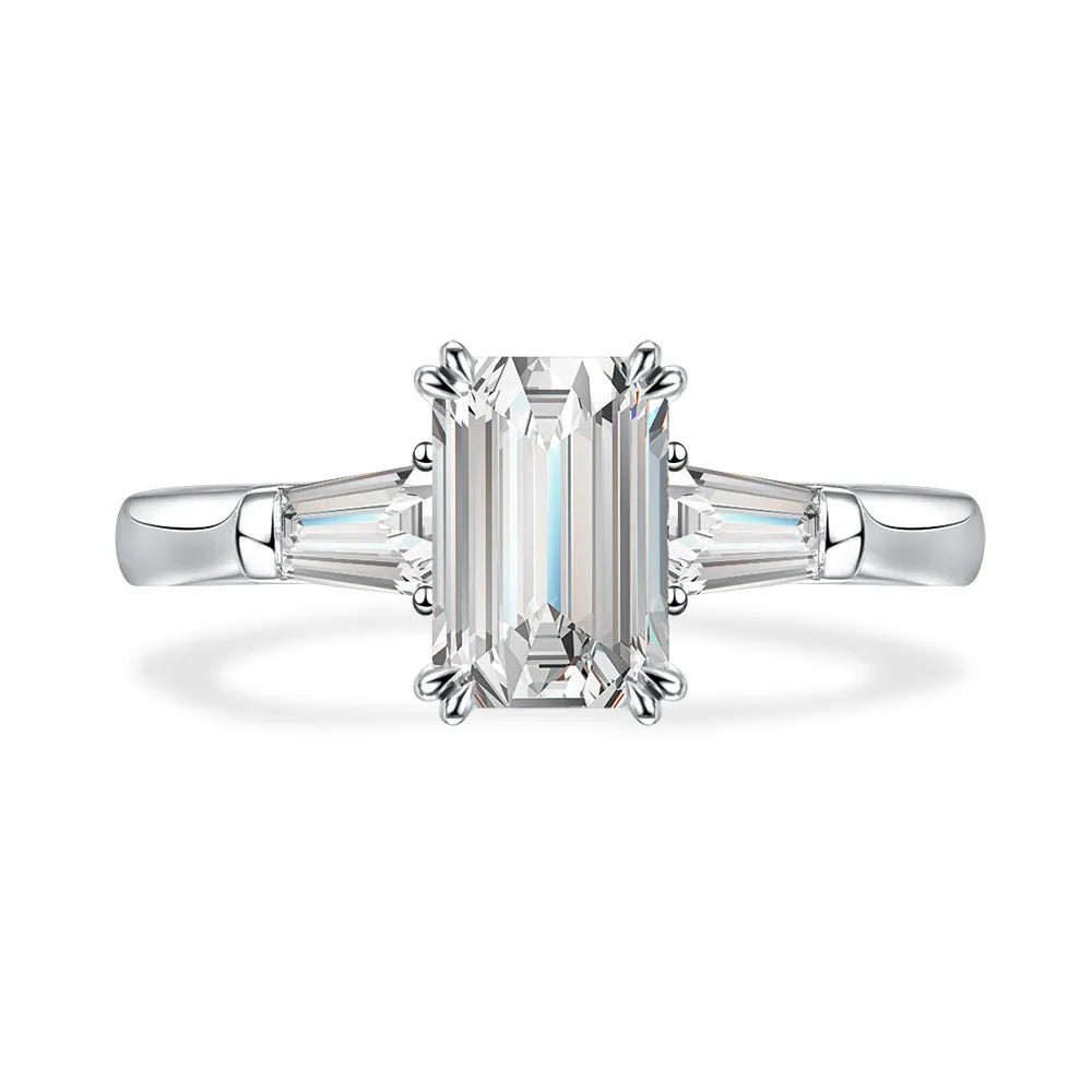 3.76 ct Four-Prong Emerald-Cut Lab-Grown Diamond Three-Stone Ring in PT950 Platinum – APYFR0216-PT