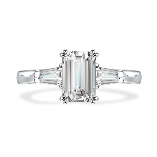 3.76 ct Four-Prong Emerald-Cut Lab-Grown Diamond Three-Stone Ring in PT950 Platinum – APYFR0216-PT