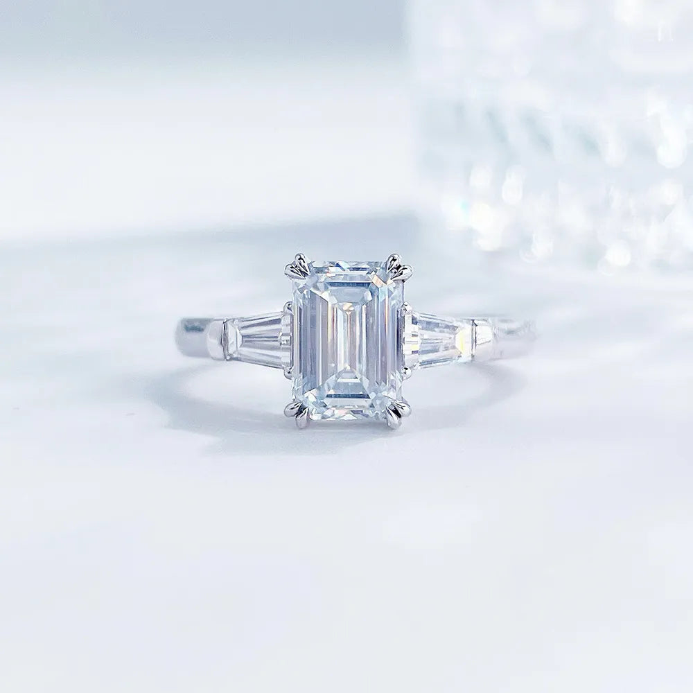 3.76 ct Four-Prong Emerald-Cut Lab-Grown Diamond Three-Stone Ring in PT950 Platinum – APYFR0216-PT
