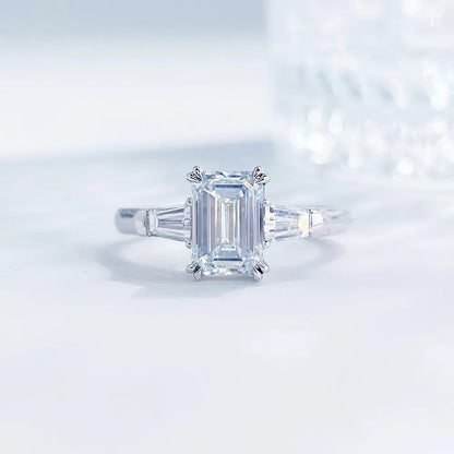 3.76 ct Four-Prong Emerald-Cut Lab-Grown Diamond Three-Stone Ring in PT950 Platinum – APYFR0216-PT