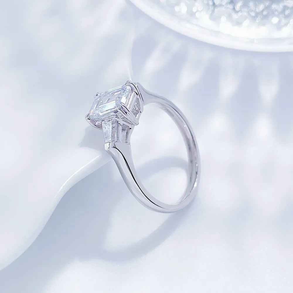 3.76 ct Four-Prong Emerald-Cut Lab-Grown Diamond Three-Stone Ring in PT950 Platinum – APYFR0216-PT