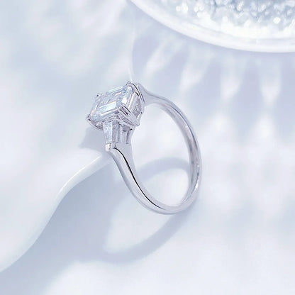 3.76 ct Four-Prong Emerald-Cut Lab-Grown Diamond Three-Stone Ring in PT950 Platinum – APYFR0216-PT