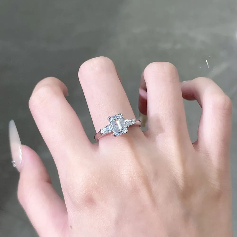 3.76 ct Four-Prong Emerald-Cut Lab-Grown Diamond Three-Stone Ring in PT950 Platinum – APYFR0216-PT