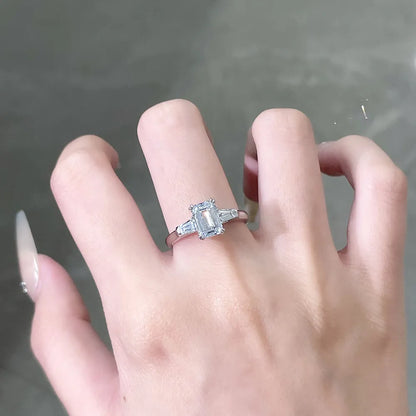 3.76 ct Four-Prong Emerald-Cut Lab-Grown Diamond Three-Stone Ring in PT950 Platinum – APYFR0216-PT