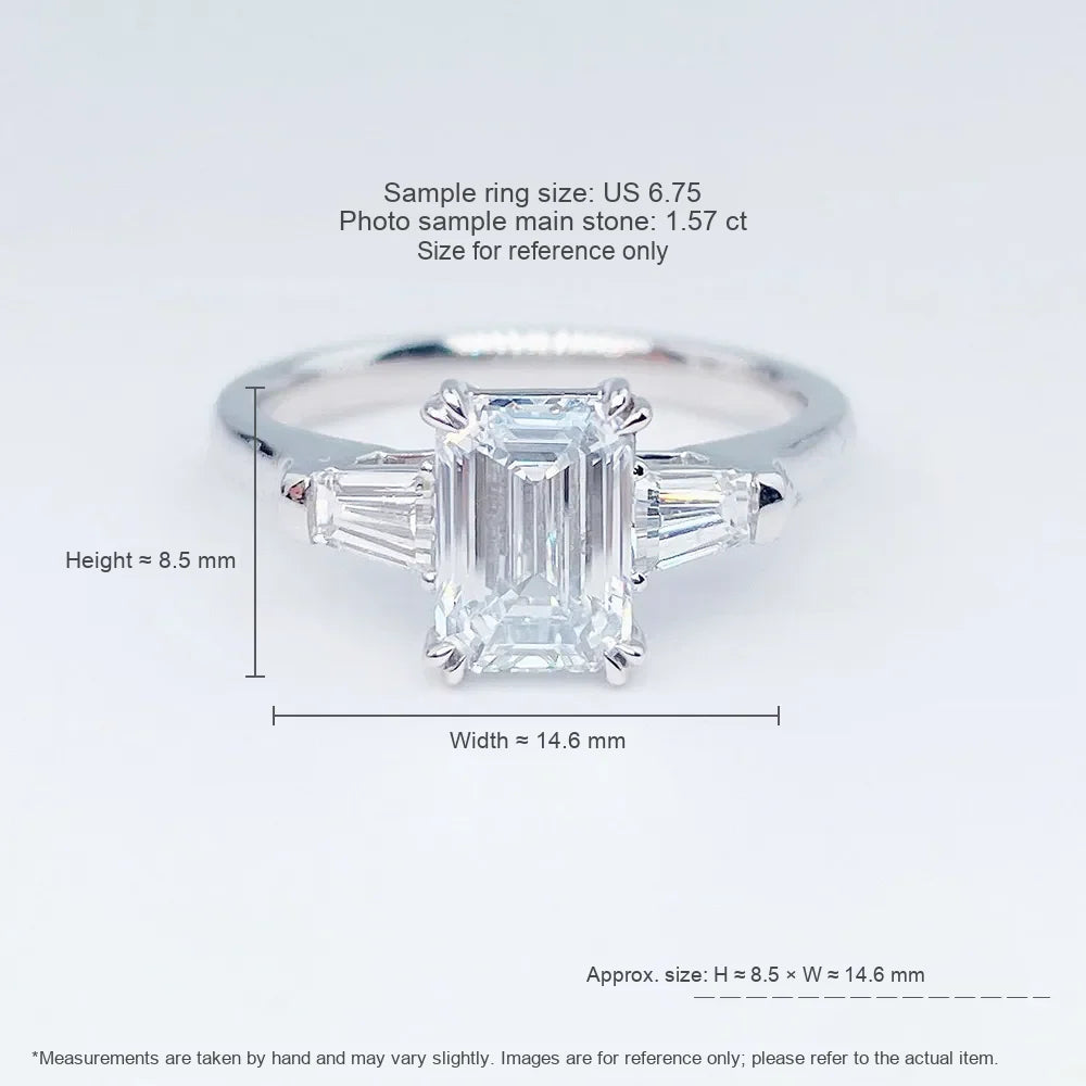3.76 ct Four-Prong Emerald-Cut Lab-Grown Diamond Three-Stone Ring in PT950 Platinum – APYFR0216-PT