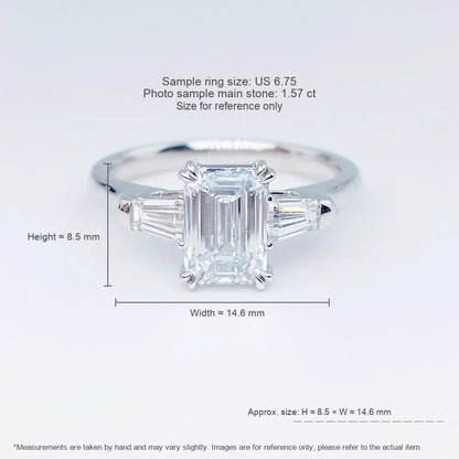 3.76 ct Four-Prong Emerald-Cut Lab-Grown Diamond Three-Stone Ring in PT950 Platinum – APYFR0216-PT