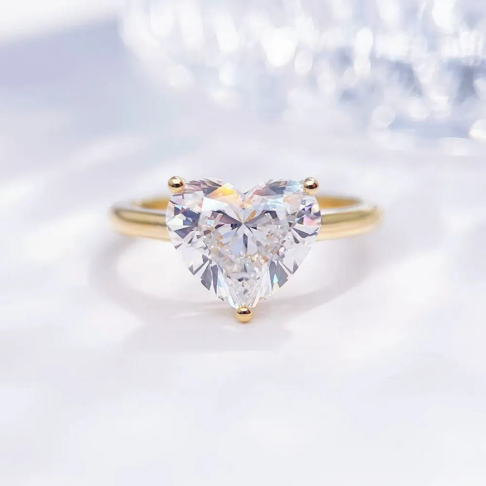 2.32 ct Three-Prong Heart-Cut Lab-Grown Diamond Ring in 18K Yellow Gold