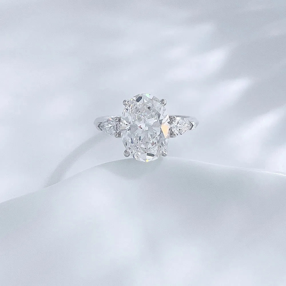 3.02 ct Oval-Cut Lab-Grown Diamond Three-Stone Ring in 18K White Gold – APYFR0227-W