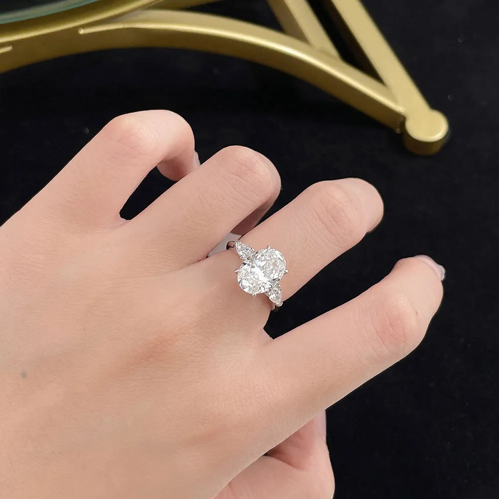 3.02 ct Oval-Cut Lab-Grown Diamond Three-Stone Ring in 18K White Gold – APYFR0227-W