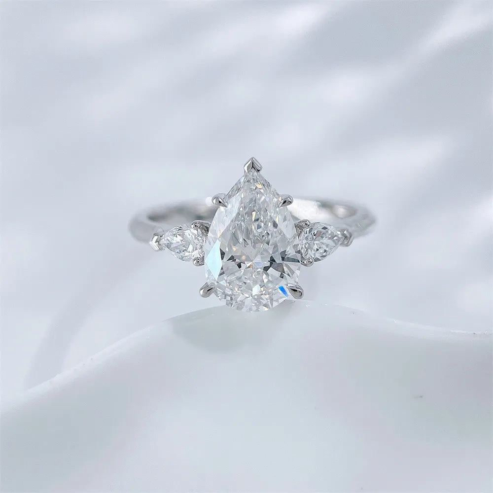 2.53 ct Celestial Pear-Cut Lab-Grown Diamond Three-Stone Ring in PT950 Platinum