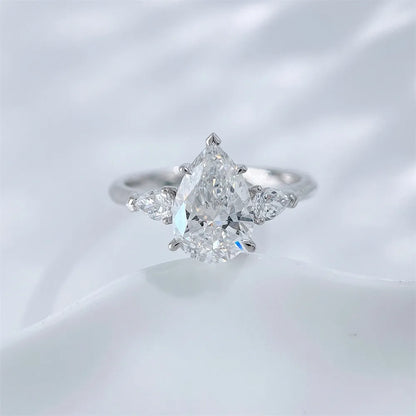 2.53 ct Celestial Pear-Cut Lab-Grown Diamond Three-Stone Ring in PT950 Platinum