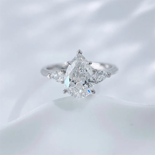 2.53 ct Celestial Pear-Cut Lab-Grown Diamond Three-Stone Ring in PT950 Platinum