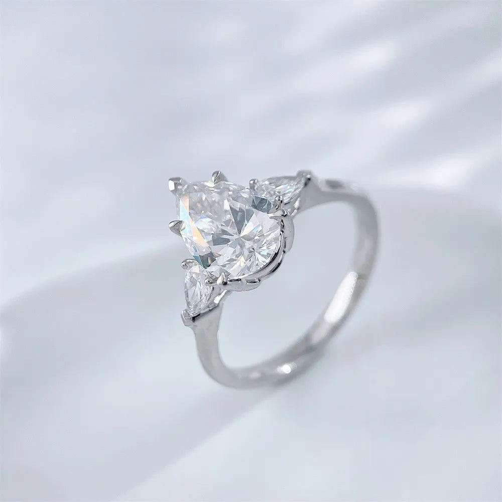 2.53 ct Celestial Pear-Cut Lab-Grown Diamond Three-Stone Ring in PT950 Platinum