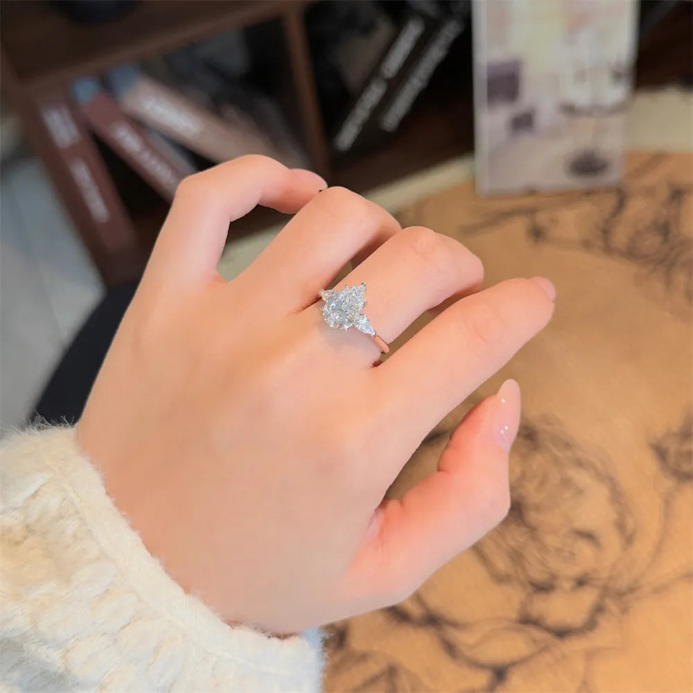 2.53 ct Celestial Pear-Cut Lab-Grown Diamond Three-Stone Ring in PT950 Platinum