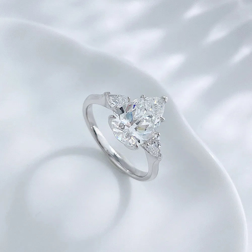 2.04 ct Crown Pear-Cut Lab-Grown Diamond Three-Stone Ring in 18K White Gold