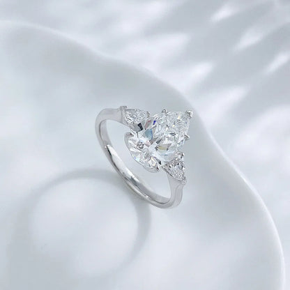2.04 ct Crown Pear-Cut Lab-Grown Diamond Three-Stone Ring in 18K White Gold