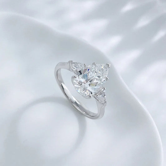 2.04 ct Crown Pear-Cut Lab-Grown Diamond Three-Stone Ring in 18K White Gold