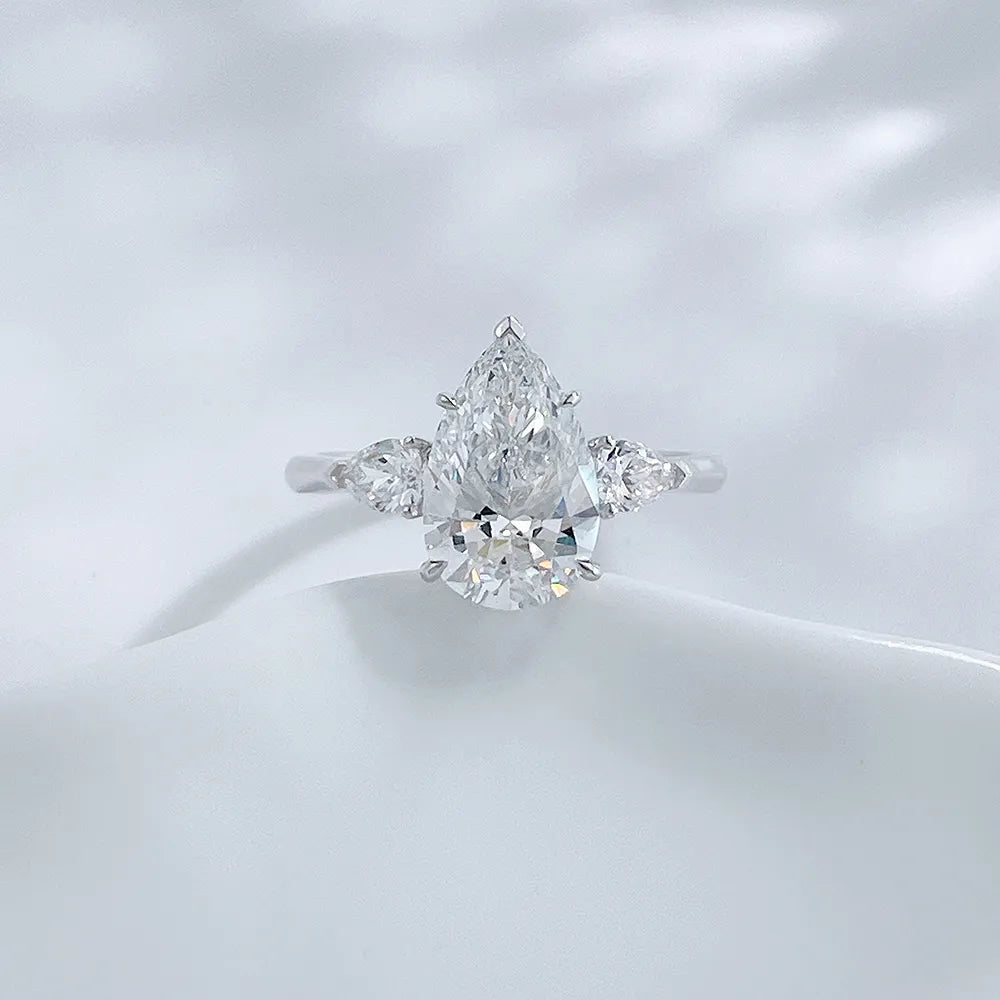 2.04 ct Crown Pear-Cut Lab-Grown Diamond Three-Stone Ring in 18K White Gold