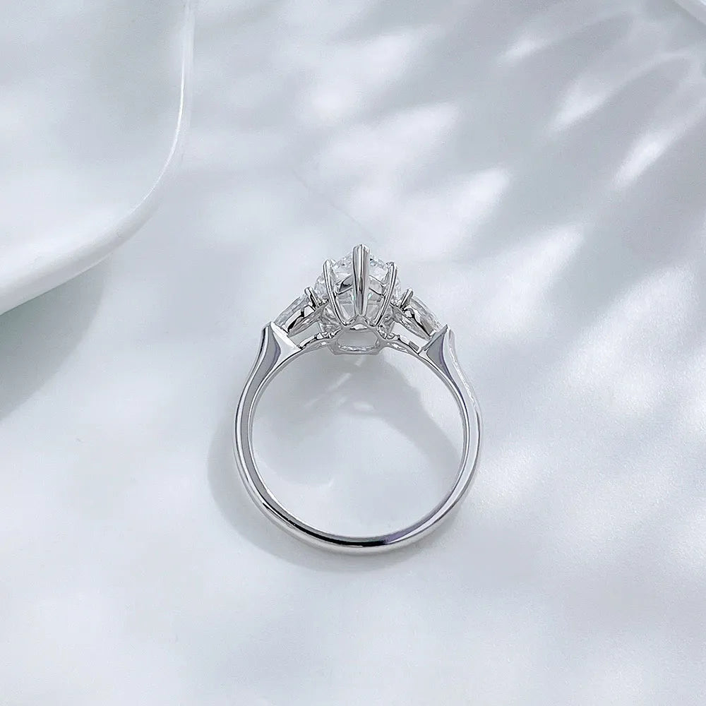 2.04 ct Crown Pear-Cut Lab-Grown Diamond Three-Stone Ring in 18K White Gold