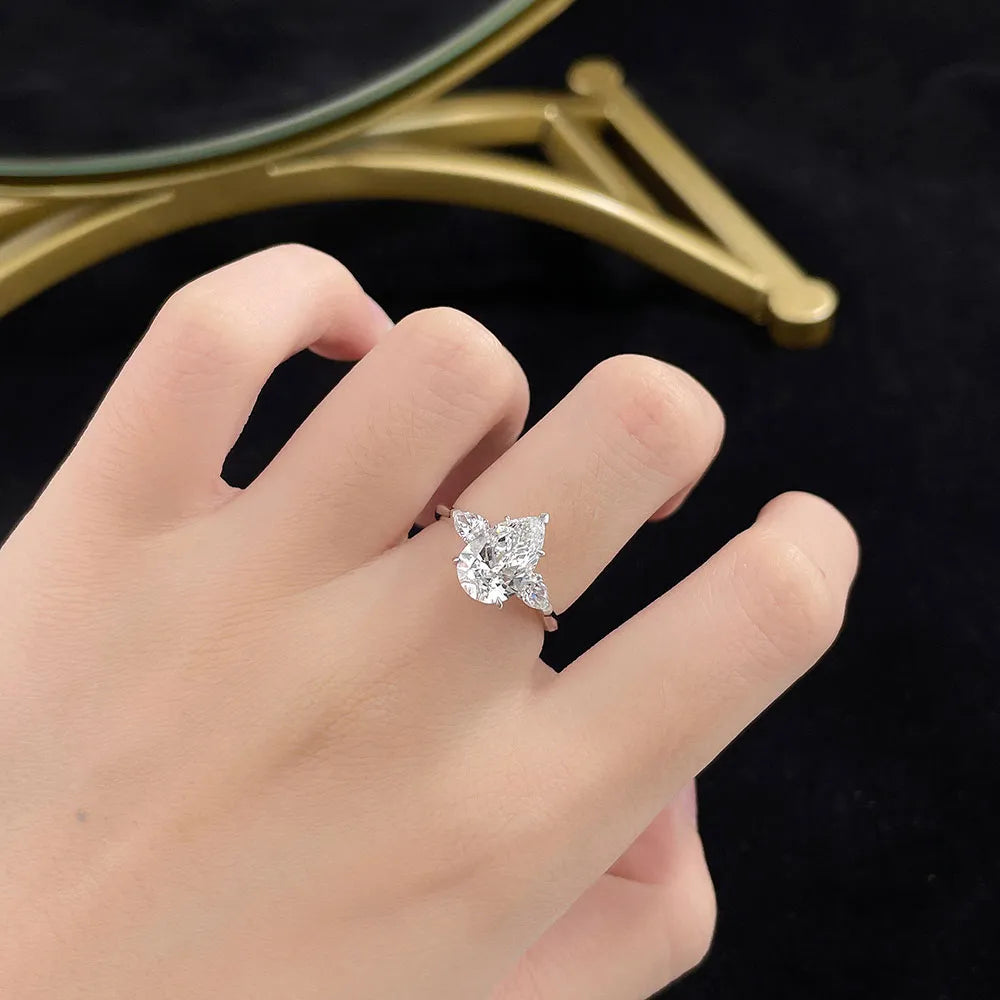 2.04 ct Crown Pear-Cut Lab-Grown Diamond Three-Stone Ring in 18K White Gold