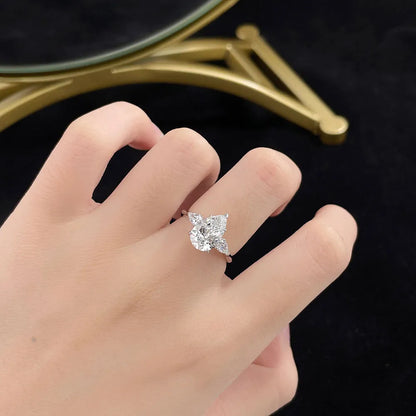 2.04 ct Crown Pear-Cut Lab-Grown Diamond Three-Stone Ring in 18K White Gold