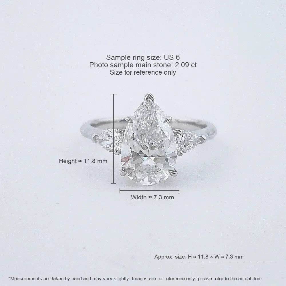 2.04 ct Crown Pear-Cut Lab-Grown Diamond Three-Stone Ring in 18K White Gold