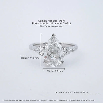 2.04 ct Crown Pear-Cut Lab-Grown Diamond Three-Stone Ring in 18K White Gold