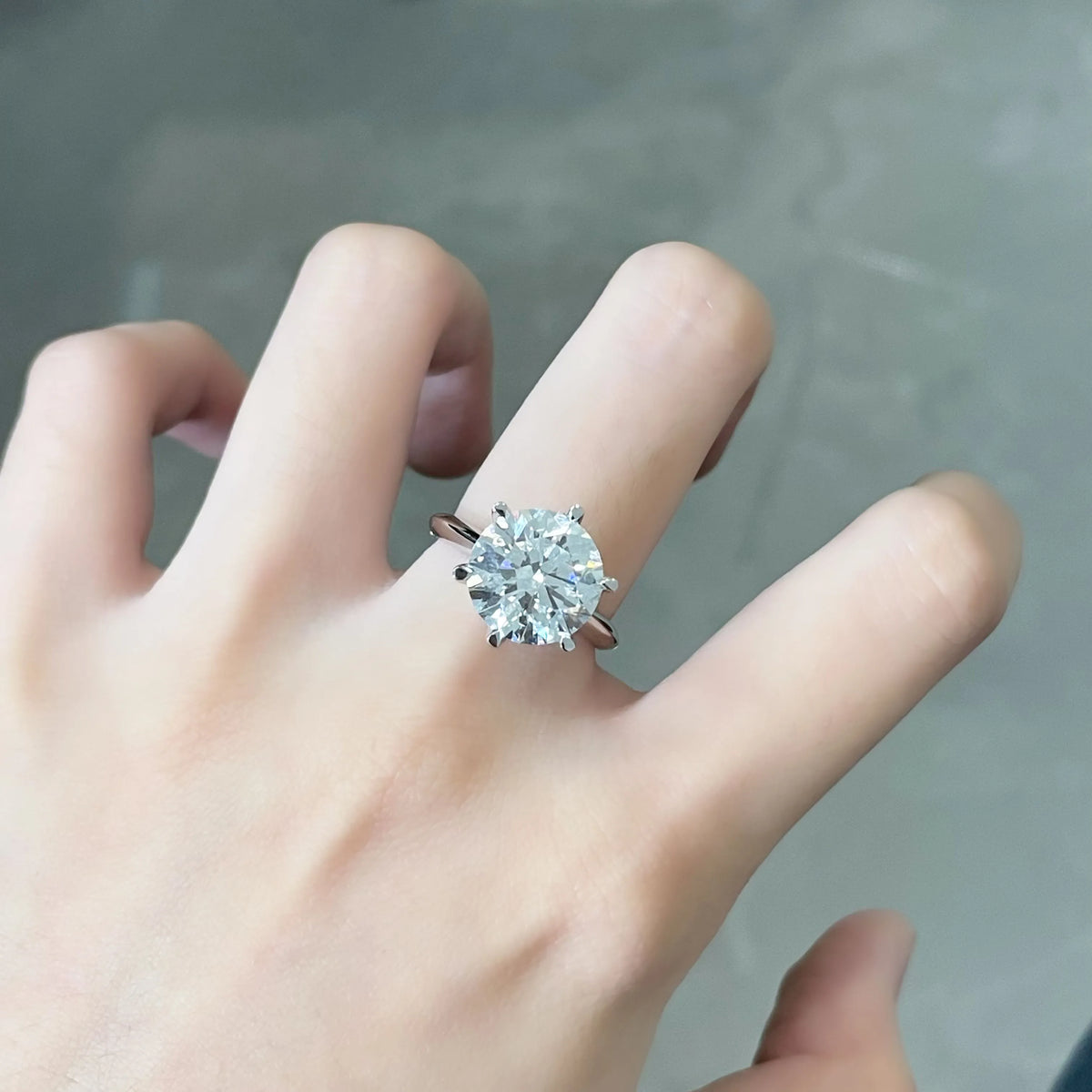 5.02 ct Crown Six-Prong Round-Cut Lab-Grown Diamond Ring in PT950 Platinum